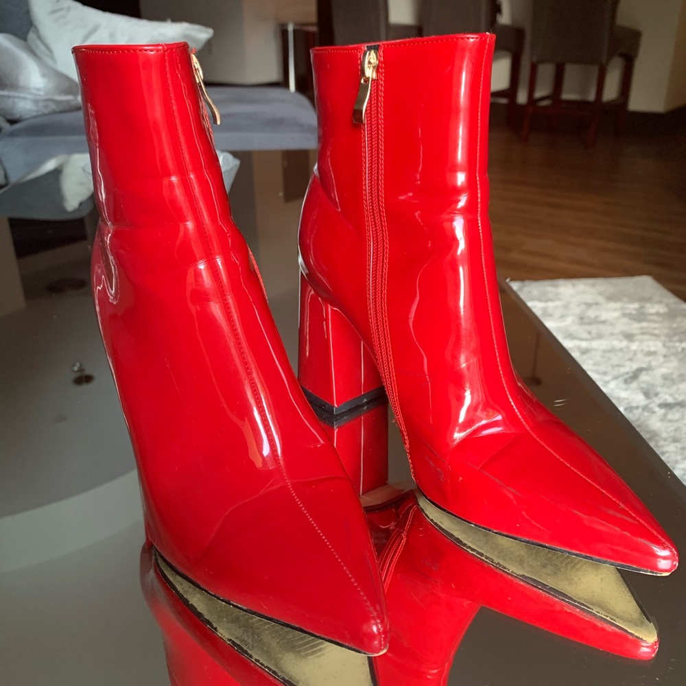 Public Desire Red Patent Leather Booties